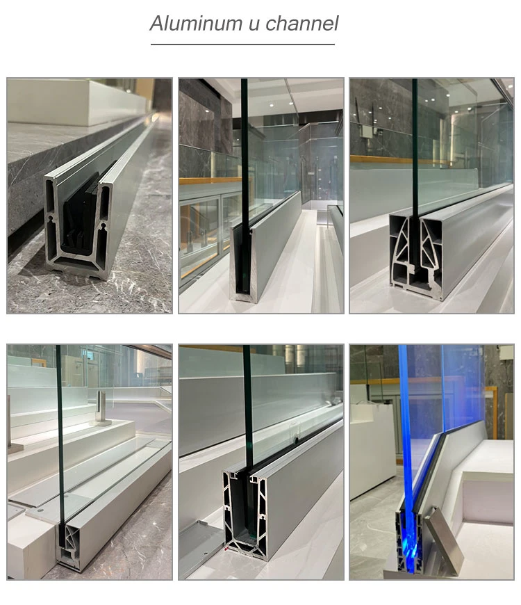 Glass Railing with LED Light Handrail Aluminum U Channel Profile Outdoor Balcony Stair Railing Deck Frameless Glass Baluster