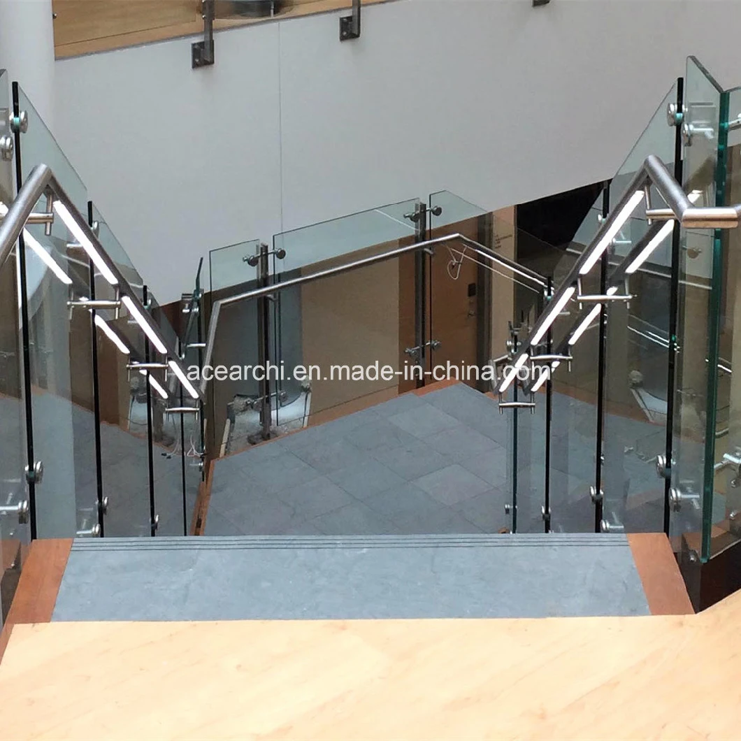 Shopping Mall Glass Railing with LED Stainless Steel Handrail