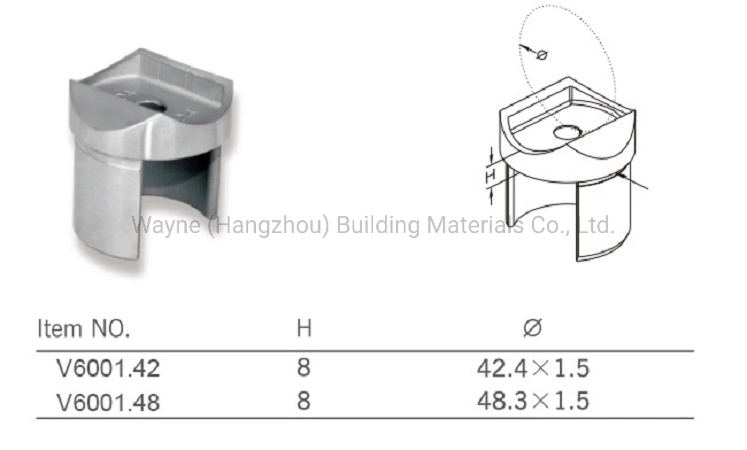 Stainless Steel Handrail Slotted Tube/Tube Channel Fitting Top Support V6001