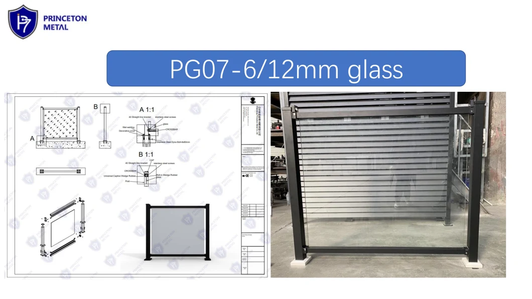 Princeton Metal Aluminium Semi- Frame Tempered Glass Railing &amp; Balustrade for Deck and Balcony