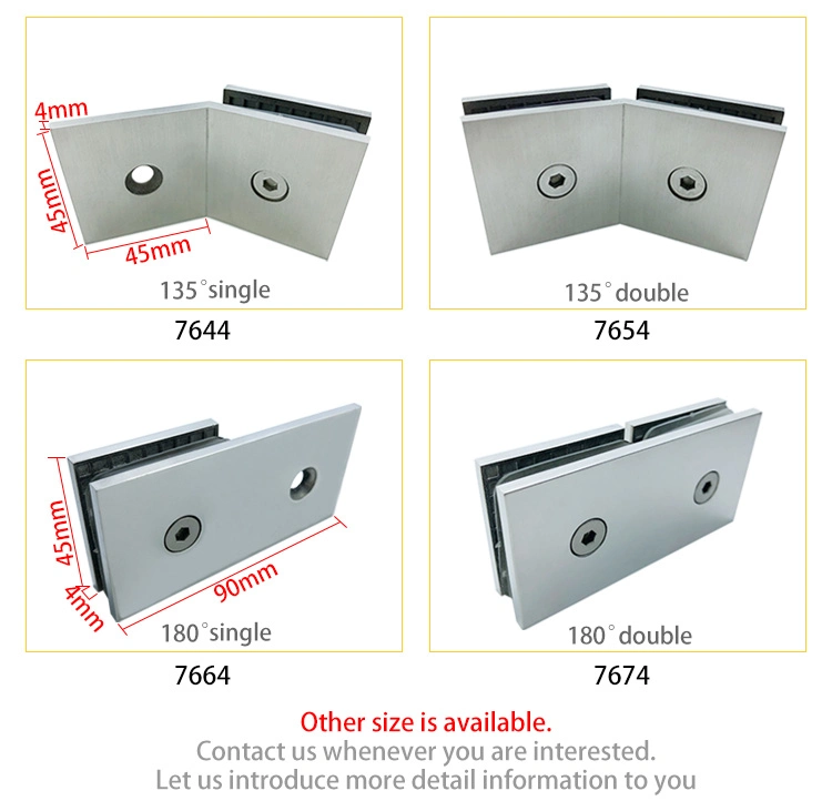 Stainless Steel Partition Brace Series Frameless Glass Door Shower Bathroom Clamp Zinc Alloy